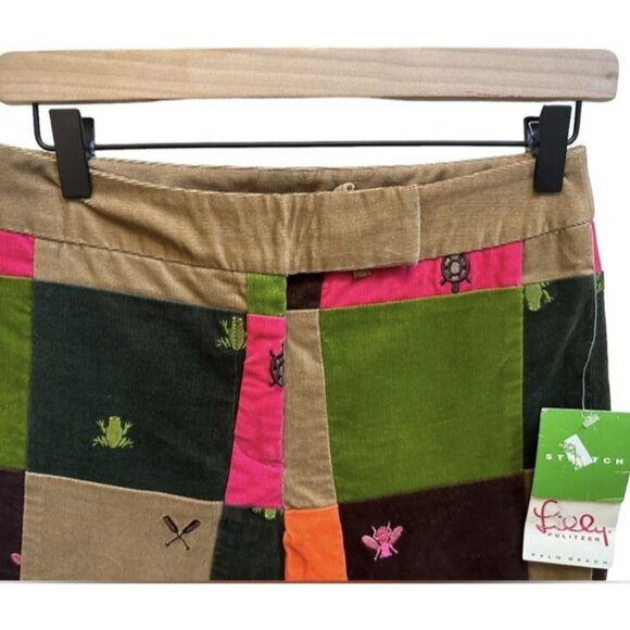 Lilly Pulitzer Patchwork Corduroy Pants Vintage White Label NEW Sz 0 Brown Green - Picture 12 of 14